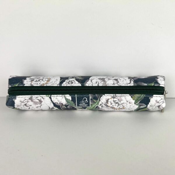Etui saszetka piórnik mini prostokąt peonie w zieleni - obrazek 3