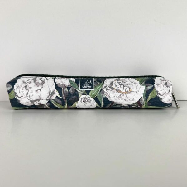 Etui saszetka piórnik mini prostokąt peonie w zieleni - obrazek 2