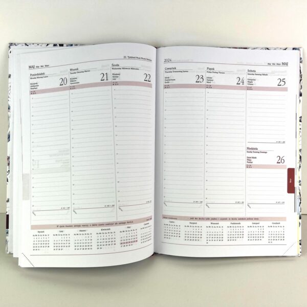 Kalendarz 2024 książkowy A4 tygodniowy okładka soft touch PAISLEY KWIATY BLUE