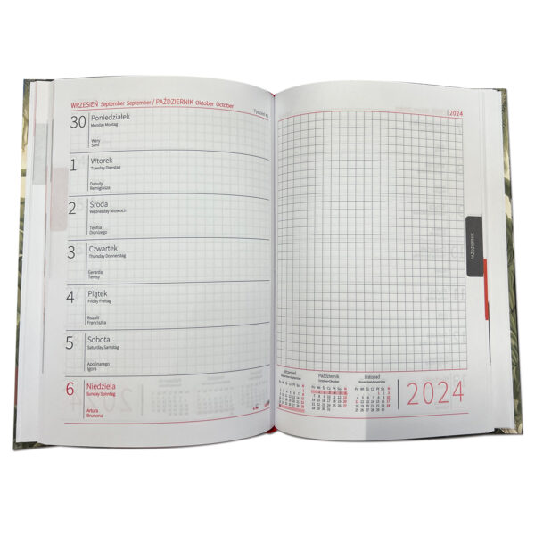 Kalendarz 2024 książkowy A5 tygodniowy notatka okładka soft touch PTASZKI