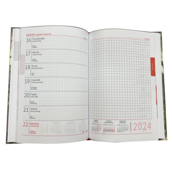 Kalendarz 2024 książkowy A5 tygodniowy notatka okładka soft touch PTASZKI