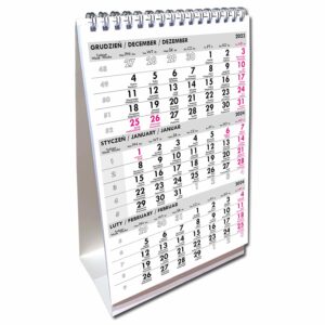 Kalendarz 2024 biurkowy pionowy trójdzielny A5