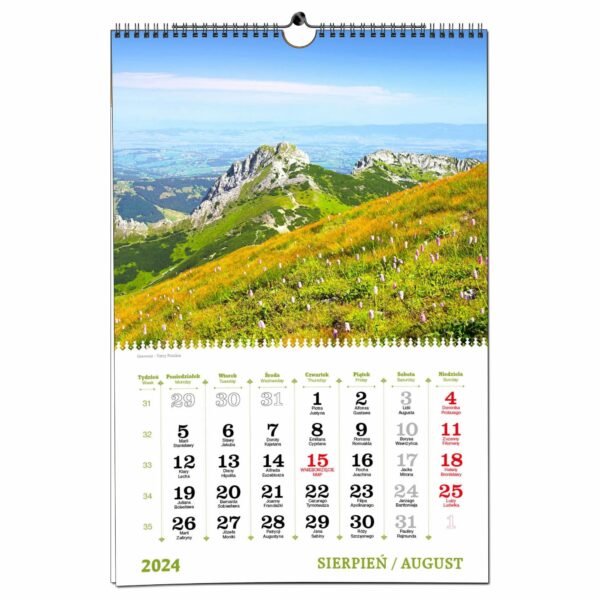 Kalendarz 2024 ścienny B3 33 x 48 cm 13 planszowy TATRY