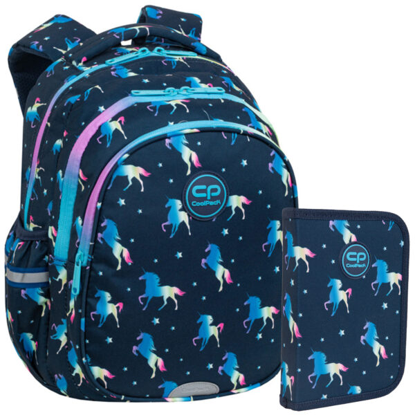 Zestaw dla dziewczynki do klasy 1-3 plecak i piórnik Coolpack Blue Unicorn