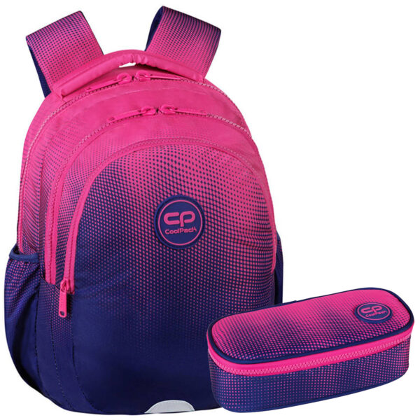 Zestaw dla dziewczynki do klasy 1-3 plecak i piórnik Coolpack Gradient Frape fuksja granat