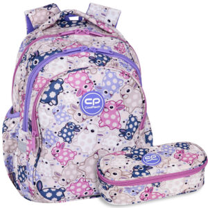 Zestaw dla dziewczynki do klasy 1-3 plecak i piórnik Coolpack White Bunny królik