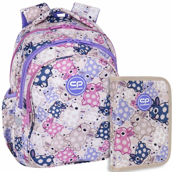 Zestaw dla dziewczynki do klasy 1-3 plecak i piórnik Coolpack White Bunny królik