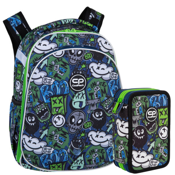 Zestaw dla chłopca do klasy 1-3 plecak i piórnik Coolpack Monster Team Potworki