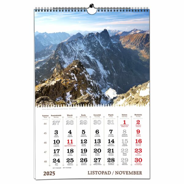 Kalendarz 2025 ścienny B3 33 x 48 cm 13 planszowy TATRY - obrazek 13