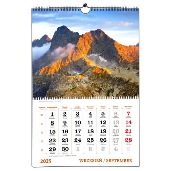 Kalendarz 2025 ścienny B3 33 x 48 cm 13 planszowy TATRY - obrazek 11