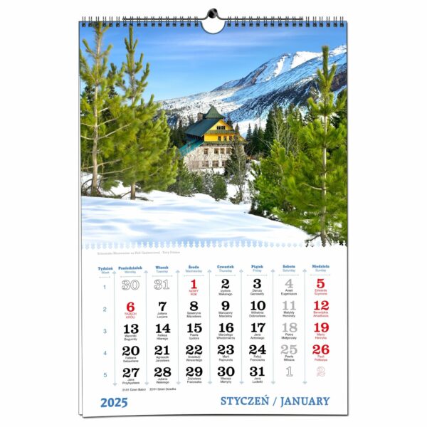 Kalendarz 2025 ścienny B3 33 x 48 cm 13 planszowy TATRY - obrazek 3