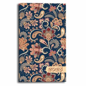 Kalendarz 2025 A6 tygodniowy kieszonkowy Soft Touch PAISLEY KWIATY BLUE