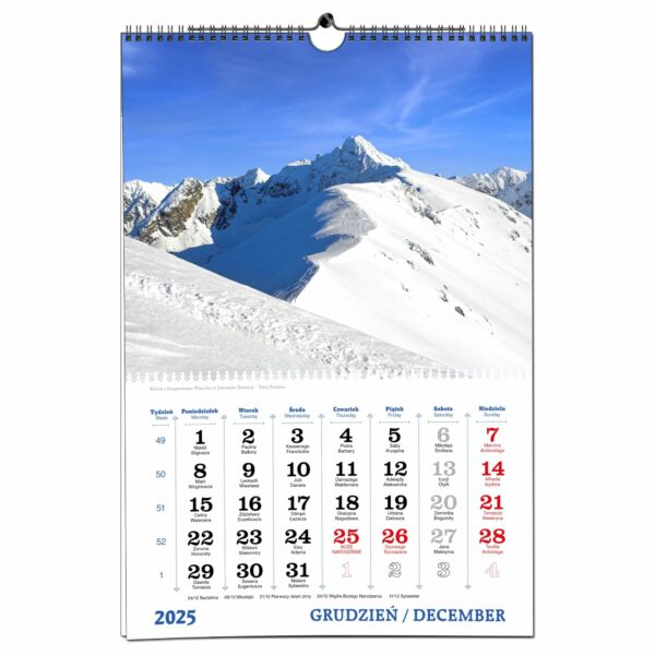 Kalendarz 2025 ścienny B3 33 x 48 cm 13 planszowy TATRY - obrazek 14